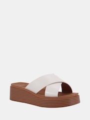 Novo White Wide Fit BRUNO Cross Strap Flatform Mule Sandals - Image 3 of 6
