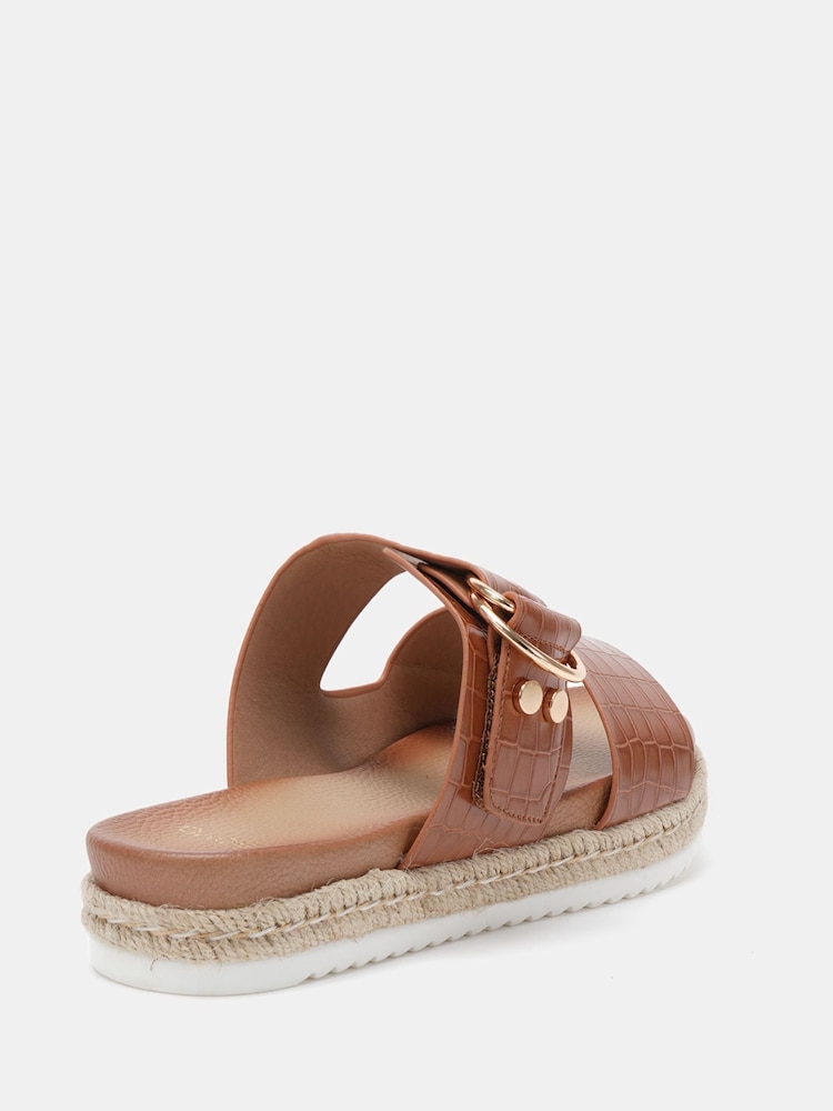 Novo Brown SEZZADIO Double Strap Buckle Mule Espadrille Sandals - Image 4 of 6
