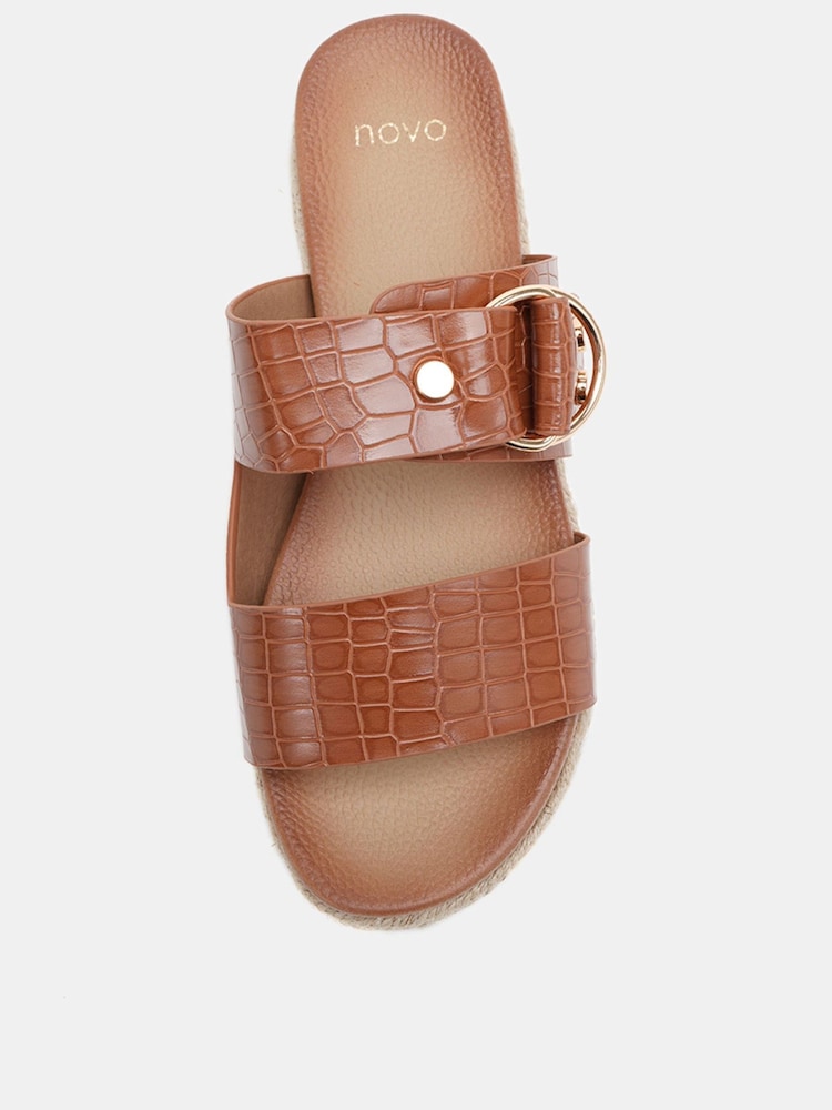 Novo Brown SEZZADIO Double Strap Buckle Mule Espadrille Sandals - Image 5 of 6