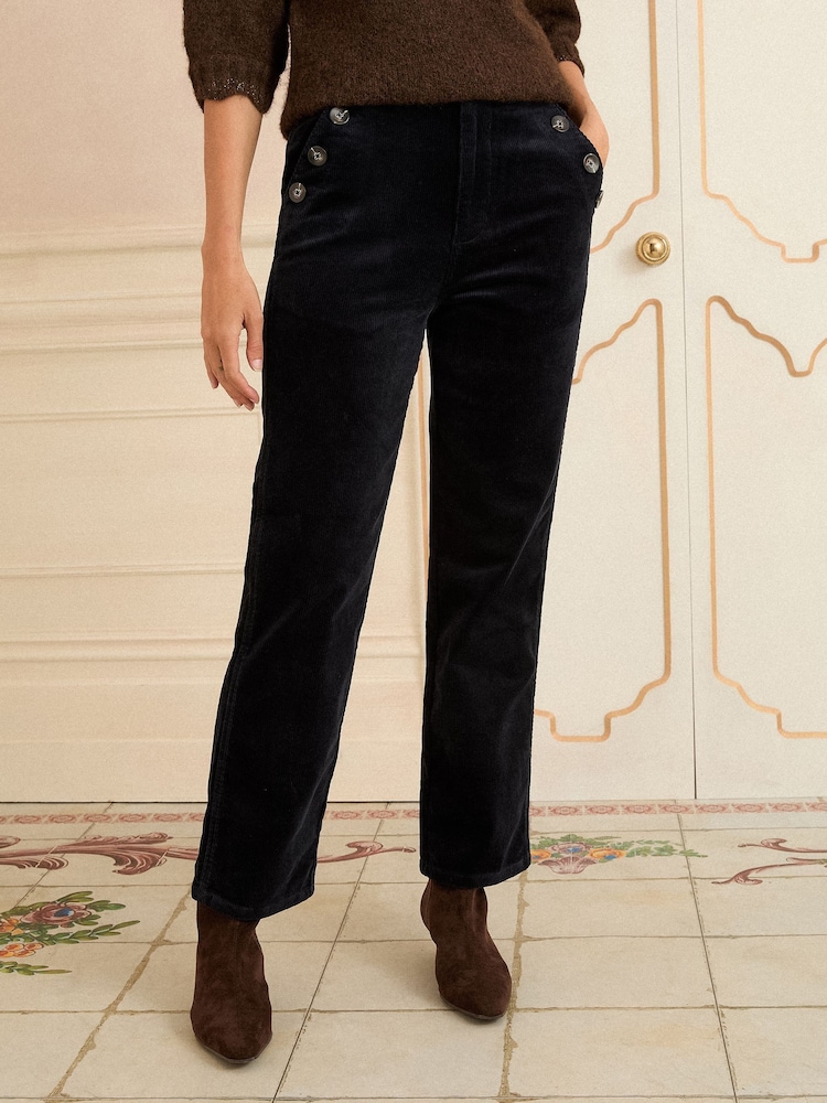 Love & Roses Navy Blue Corduroy Straight Trousers - Image 1 of 4