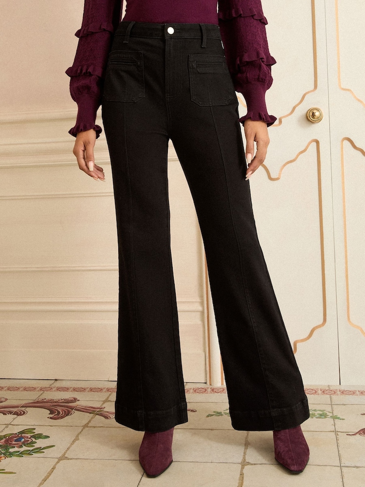 Love & Roses Black Petite Relaxed Flare Jeans - Image 1 of 5