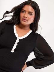 Black Curve Lipsy Tipped Scallop Chiffon Sleeve Knitted Jumper - Image 2 of 4