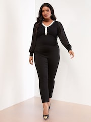 Black Curve Lipsy Tipped Scallop Chiffon Sleeve Knitted Jumper - Image 3 of 4