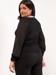 Black Curve Lipsy Tipped Scallop Chiffon Sleeve Knitted Jumper - Image 4 of 4