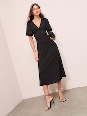 Friends Like These Black Textured Jersey V-Neck Midi Dress - Image 3 of 4