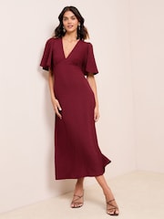 Friends Like These Burgundy Red Textured Jersey V-Neck Midi Dress - Image 2 of 4