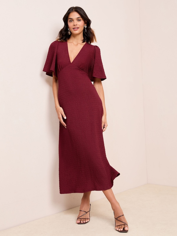 Friends Like These Burgundy Red Textured Jersey V-Neck Midi Dress - Image 2 of 4
