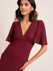 Friends Like These Burgundy Red Textured Jersey V-Neck Midi Dress - Image 3 of 4