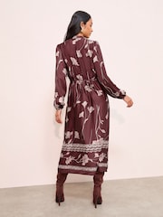 Friends Like These Purple Floral Satin Long Puff Sleeve High Neck Midi Dress - Image 4 of 4