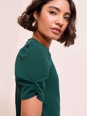 Friends Like These Green Scuba Ruched Sleeve Pep Hem Mini Dress - Image 2 of 4