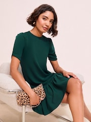 Friends Like These Green Scuba Ruched Sleeve Pep Hem Mini Dress - Image 3 of 4