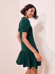 Friends Like These Green Scuba Ruched Sleeve Pep Hem Mini Dress - Image 4 of 4