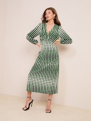 Friends Like These Green Geo Empire Long Sleeve Midi Dress - Image 9 of 11
