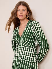 Friends Like These Green Geo Empire Long Sleeve Midi Dress - Image 10 of 11