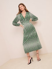 Friends Like These Green Geo Empire Long Sleeve Midi Dress - Image 11 of 11
