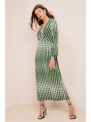 Friends Like These Green Geo Empire Long Sleeve Midi Dress - Image 2 of 11