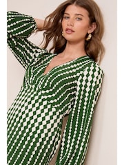 Friends Like These Green Geo Empire Long Sleeve Midi Dress - Image 4 of 11