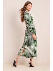 Friends Like These Green Geo Empire Long Sleeve Midi Dress - Image 8 of 11
