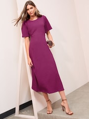 Friends Like These Purple Textured Jersey Scoop Neck Angel Sleeve Midi Dress - Image 3 of 4
