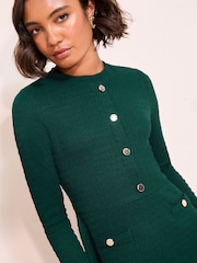 Friends Like These Bottle Green Jersey Button Detail Long Sleeve Mini Dress - Image 2 of 4