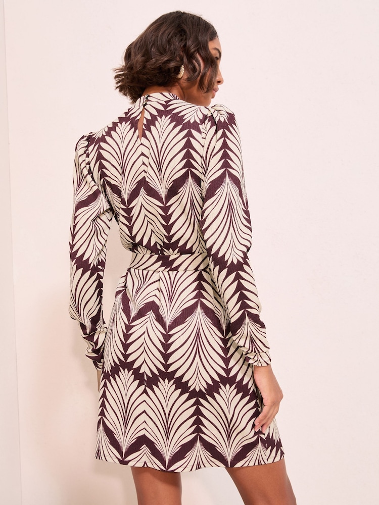 Friends Like These Purple Geo High Neck Long Sleeve Textured Jersey Mini Dress - Image 4 of 4 Friends Like These Purple Geo High Neck Long Sleeve Textured Jersey Mini Dress - Image 4 of 4