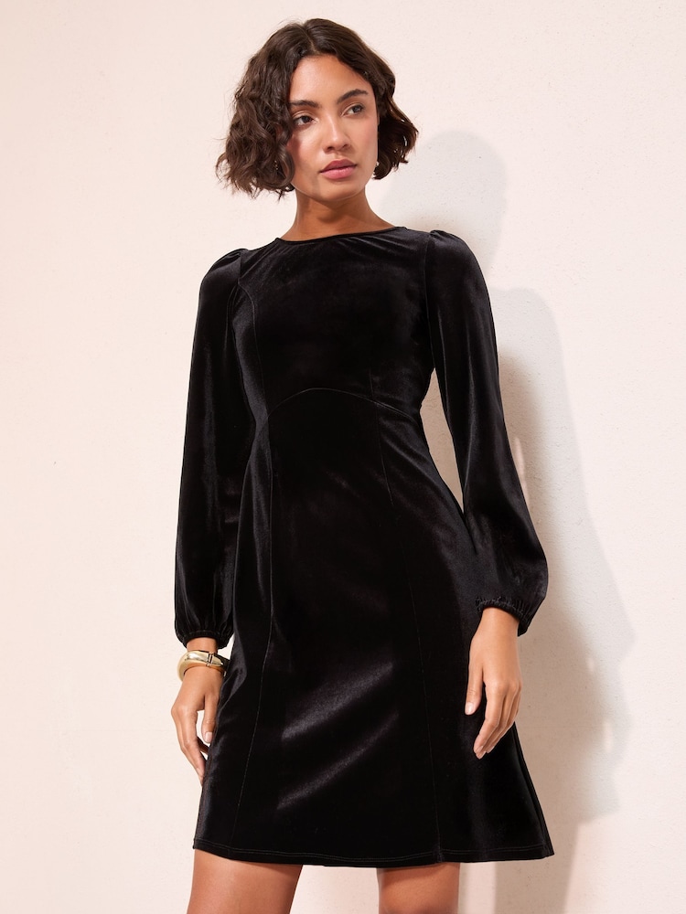 Friends Like These Black Long Sleeve Velvet Bow Back Mini Dress - Image 4 of 4