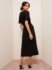 Friends Like These Black Scuba Chiffon Flutter Sleeve Midi Dress - Image 4 of 4