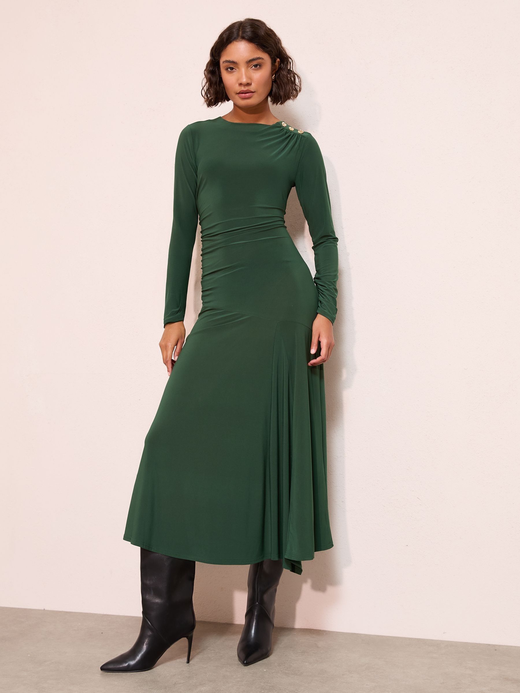 long sleeve green dress near me Layalina Dark Green Maxi Dress With Long Sleeves
