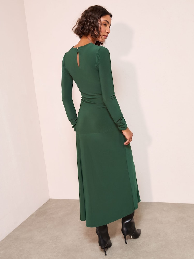 Friends Like These Green Long Sleeve Jersey Button Shoulder Midi Dress - Image 4 of 4