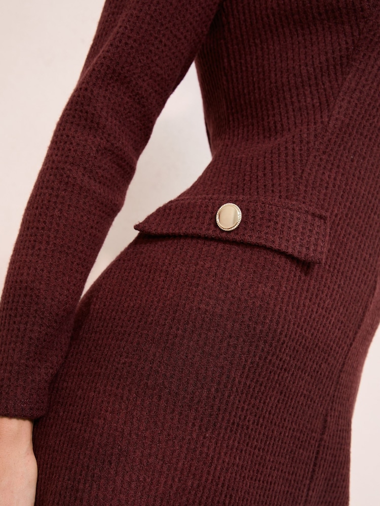 Friends Like These Berry Red Long Sleeve Pocket Detail Cosy Mini Dress - Image 4 of 4