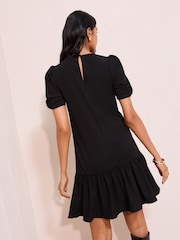 Friends Like These Black Petite Scuba Ruched Sleeve Pep Hem Mini Dress - Image 3 of 4