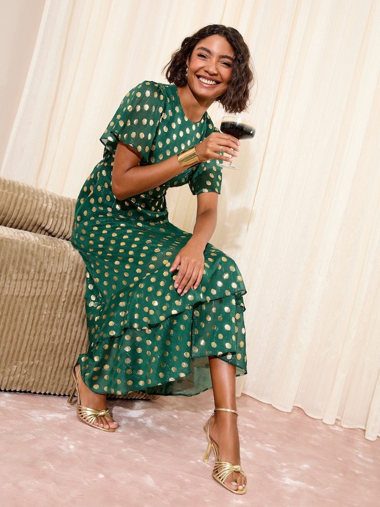 green emerald velvet dress Love This Feeling Polka Dot Dress in Hunter Green