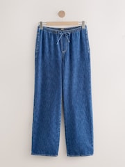 Mid Blue Denim Wide Leg Pull On Drawcord Jeans - Image 1 of 6