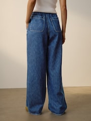 Mid Blue Denim Wide Leg Pull On Drawcord Jeans - Image 2 of 6