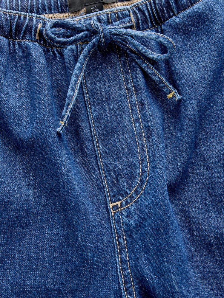 Mid Blue Denim Wide Leg Pull On Drawcord Jeans - Image 6 of 6