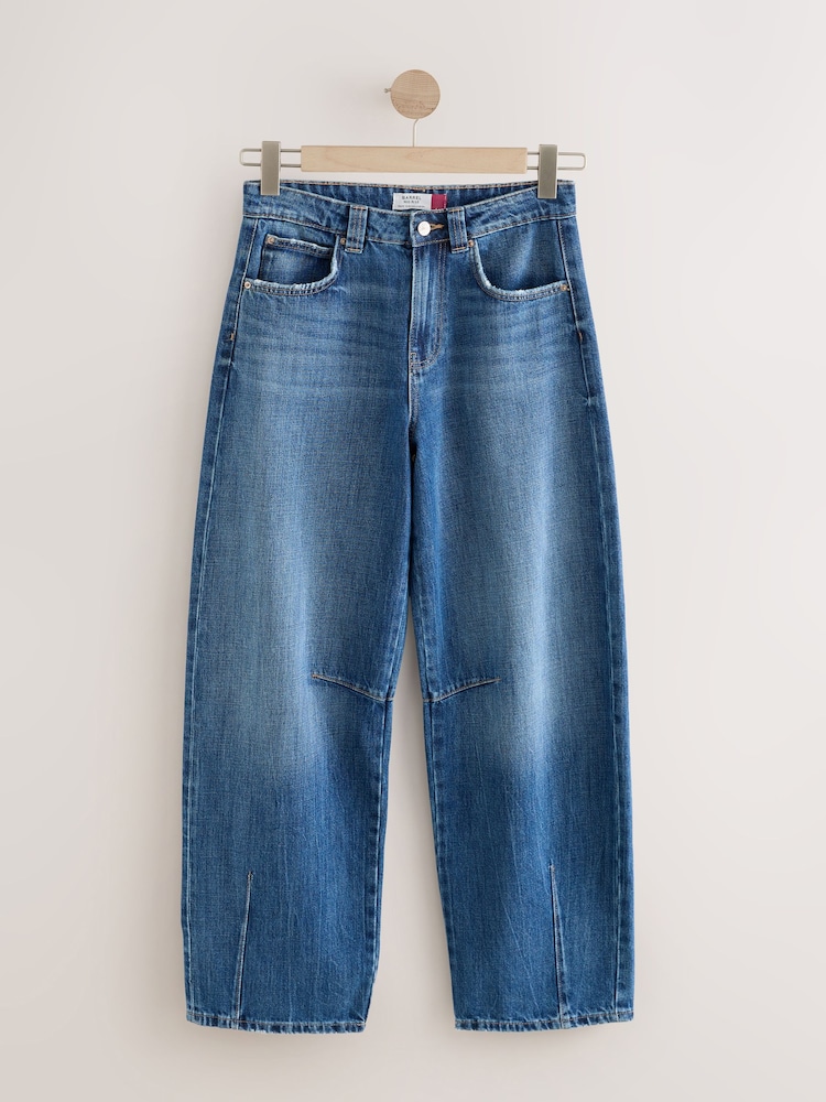 Preto lavado - Calça jeans Barrel leg com Costura Frontal - Imagem 1 de 3