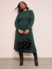 Verde - Friends Like These Long Sleeve Belted Cosy Mini Dress - Imagen 3 de 4