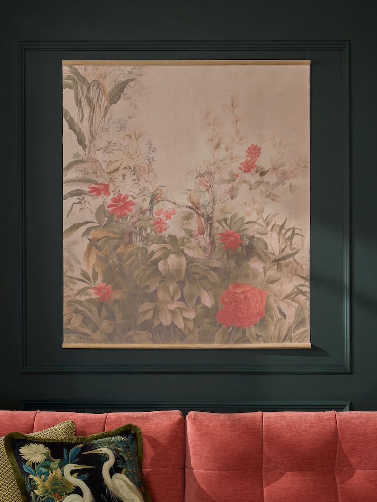 Neutral Extra Large Floral Print Fabric Wall Hanging - Image 1 of 4 Neutral Extra Large Floral Print Fabric Wall Hanging - Image 1 of 4