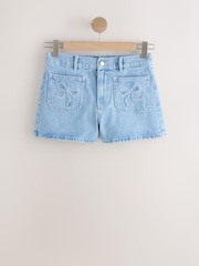 Denim Lightwash Patch Pocket Bow Shorts - Image 5 of 7