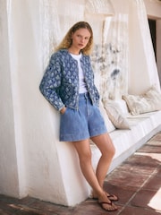 Blue Quilted Floral Print Denim Jacket - Image 3 of 5