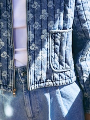 Blue Quilted Floral Print Denim Jacket - Image 5 of 5