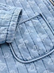 Blue Quilted Floral Print Denim Jacket - Image 8 of 8