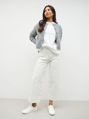 Floral Ecru Cropped Patch Pocket Jeans - Image 1 of 9