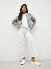 Floral Ecru Cropped Patch Pocket Jeans - Image 2 of 9