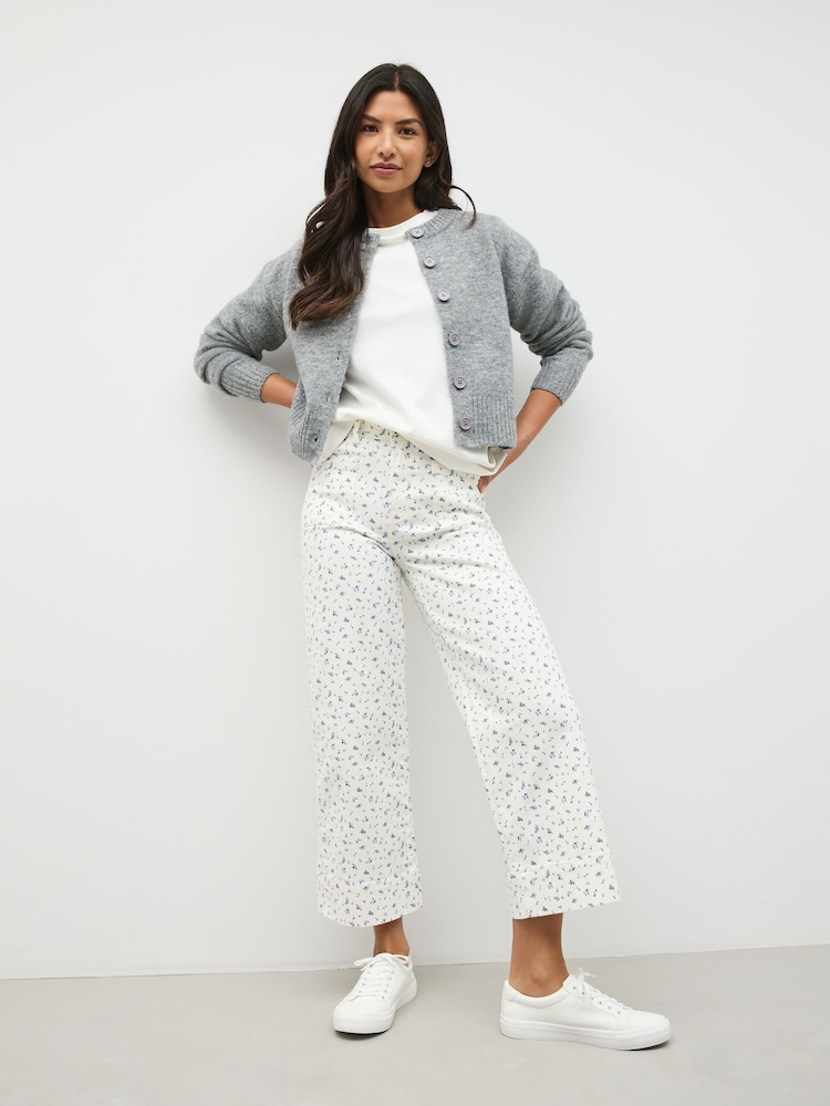 Floral Ecru Cropped Patch Pocket Jeans - Image 2 of 9