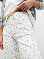 Floral Ecru Cropped Patch Pocket Jeans - Image 5 of 9