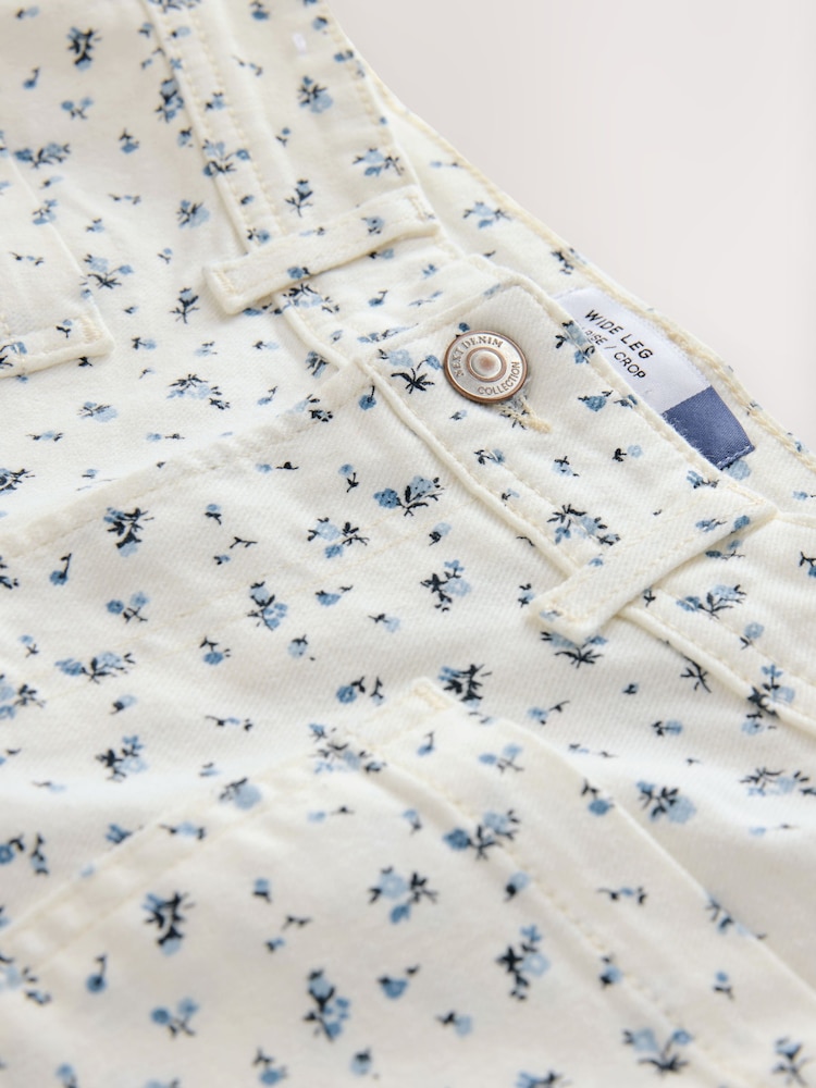 Floral Ecru Cropped Patch Pocket Jeans - Image 9 of 9