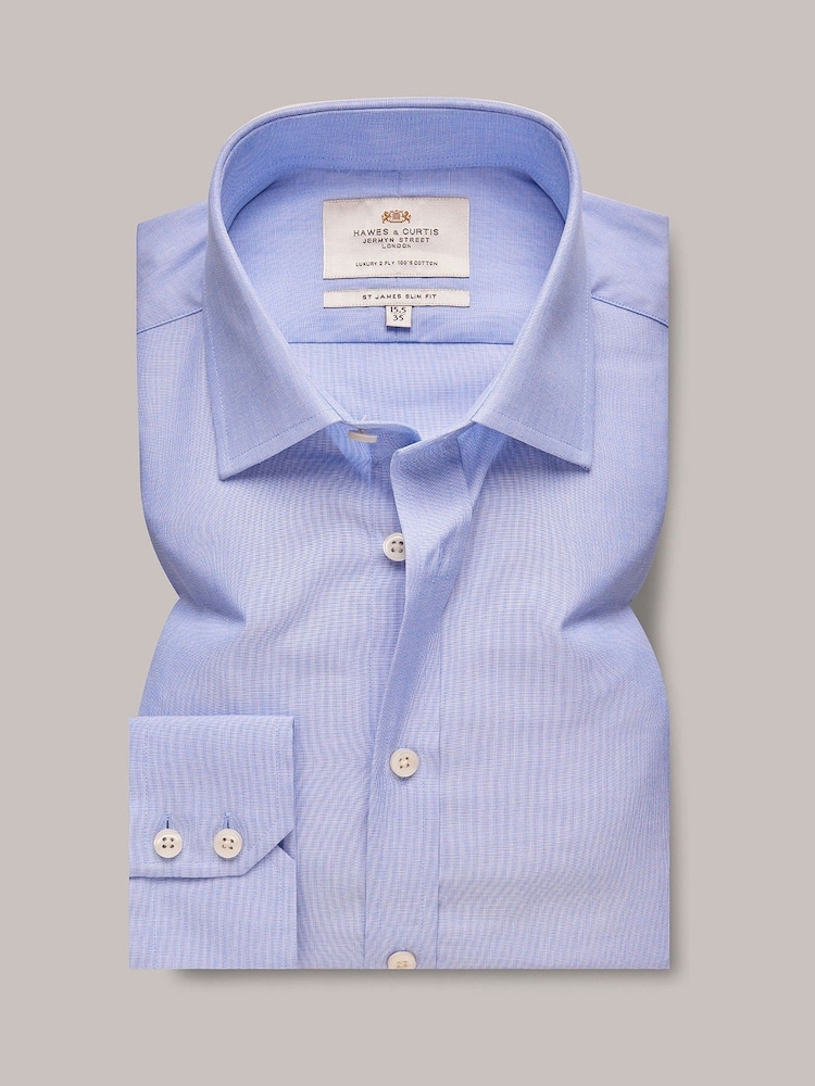 Hawes & Curtis Blue End On End Slim 100% Cotton Shirt - Image 2 of 3