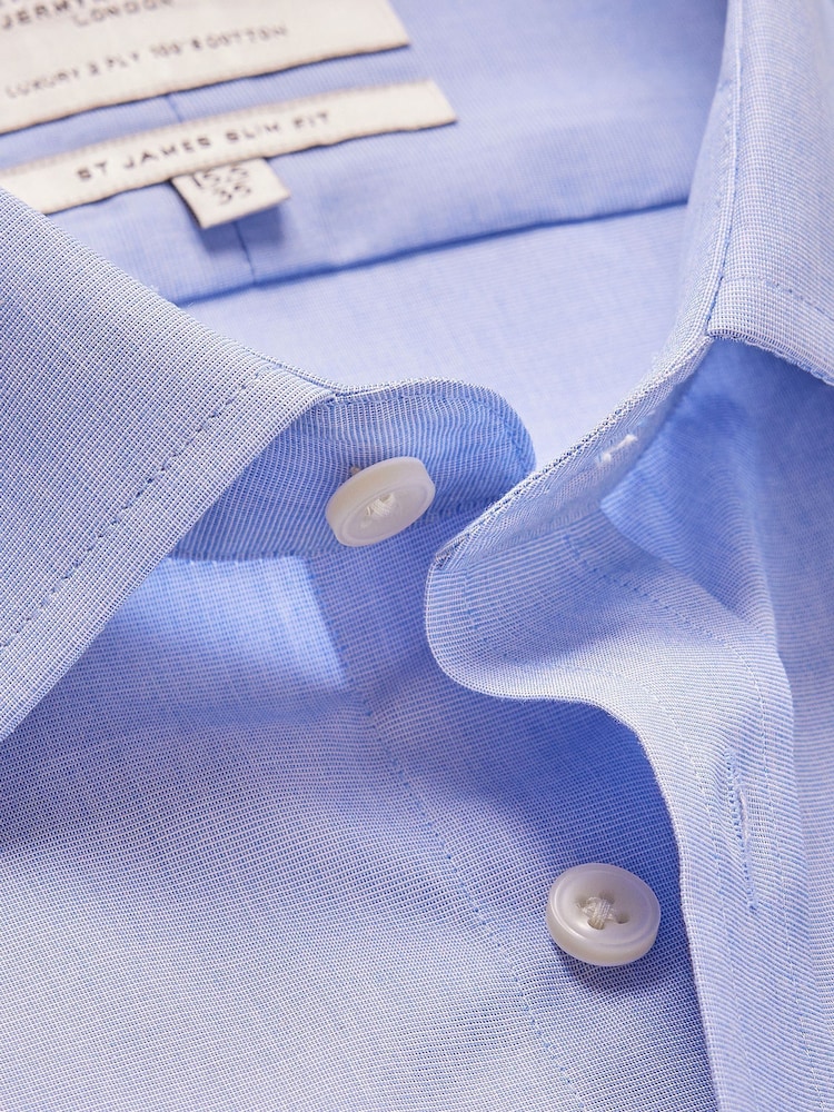 Hawes & Curtis Blue End On End Slim 100% Cotton Shirt - Image 3 of 3