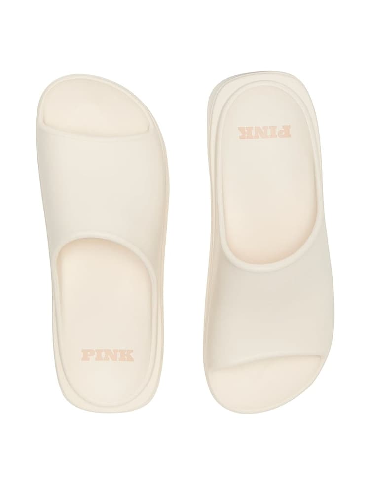 Victoria's Secret PINK White Shell Platform Slide Sandals - Image 1 of 2